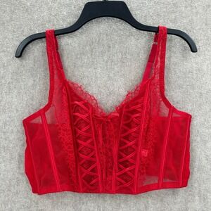 Victoria's Secret Corset Top Womens XL Red Dream Angels Lace Up Mesh Bustier